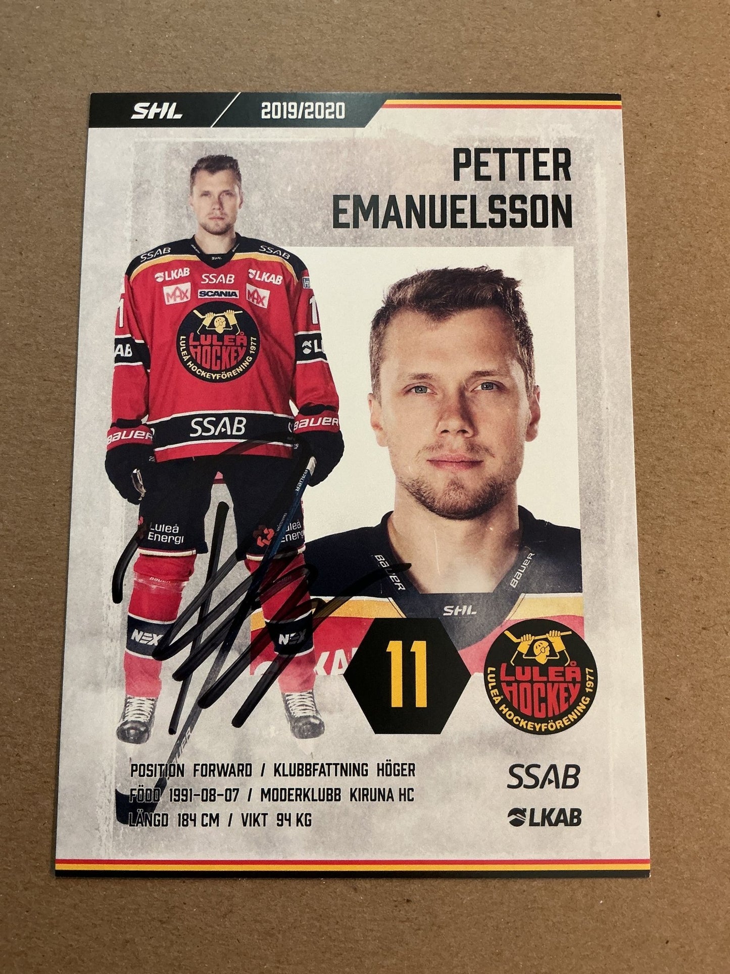 Petter Emanuelsson, Sweden 🇸🇪 Luleå Hockey 2019/20 hand signed - Autographs-World