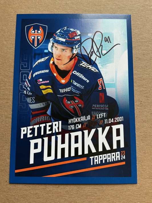 Petteri Puhakka, Finland 🇫🇮 Tappara Tampere 2023/24 hand signed - Autographs-World