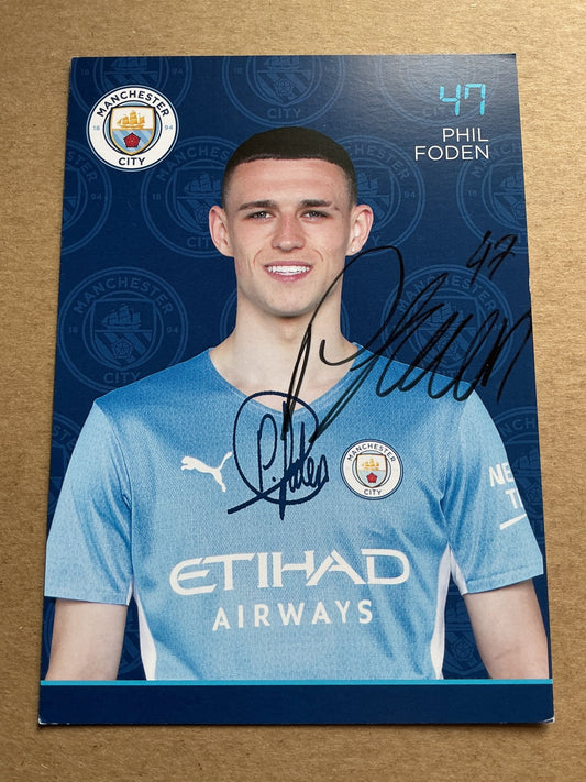 Phil Foden, England 🏴󠁧󠁢󠁥󠁮󠁧󠁿 Manchester City 2021/22 hand signed - Autographs-World