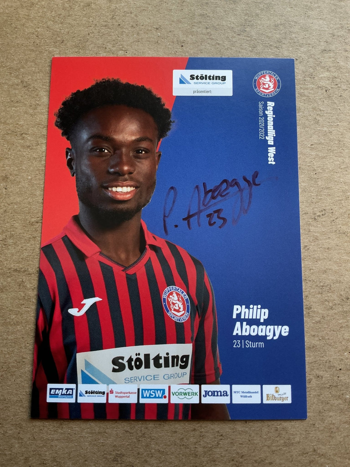 Philip Aboagye, Ghana 🇬🇭 Wuppertaler SV 2021/22 hand signed - Autographs-World
