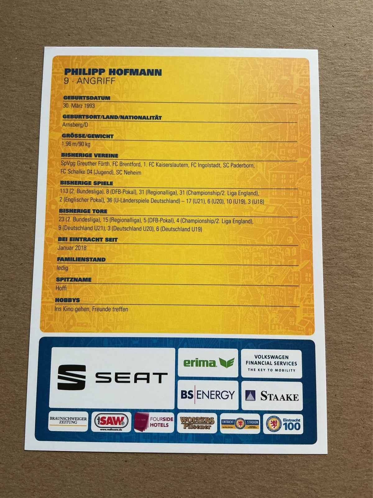 Philipp Hofmann, Germany 🇩🇪 Eintracht Braunschweig 2018/19 hand signed - Autographs-World