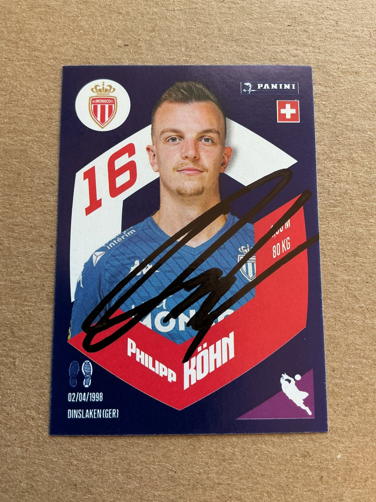 Philipp Köhn, Switzerland 🇨🇭 AS Monaco 2024 Panini hand signed - Autographs-World