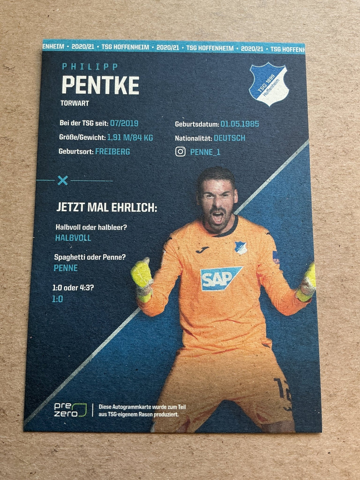 Philipp Pentke, Germany 🇩🇪 TSG 1899 Hoffenheim 2020/21 hand signed - Autographs-World