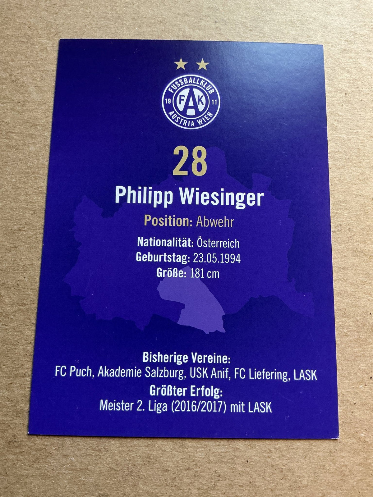 Philipp Wiesinger, Austria 🇦🇹 Austria Wien 2024/25 hand signed - Autographs-World