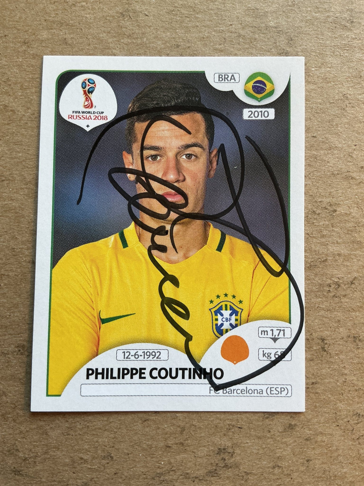 Philippe Coutinho, Brazil 🇧🇷 FIFA World Cup 2018 Panini hand signed - Autographs-World