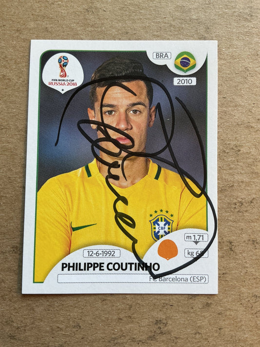 Philippe Coutinho, Brazil 🇧🇷 FIFA World Cup 2018 Panini hand signed - Autographs-World