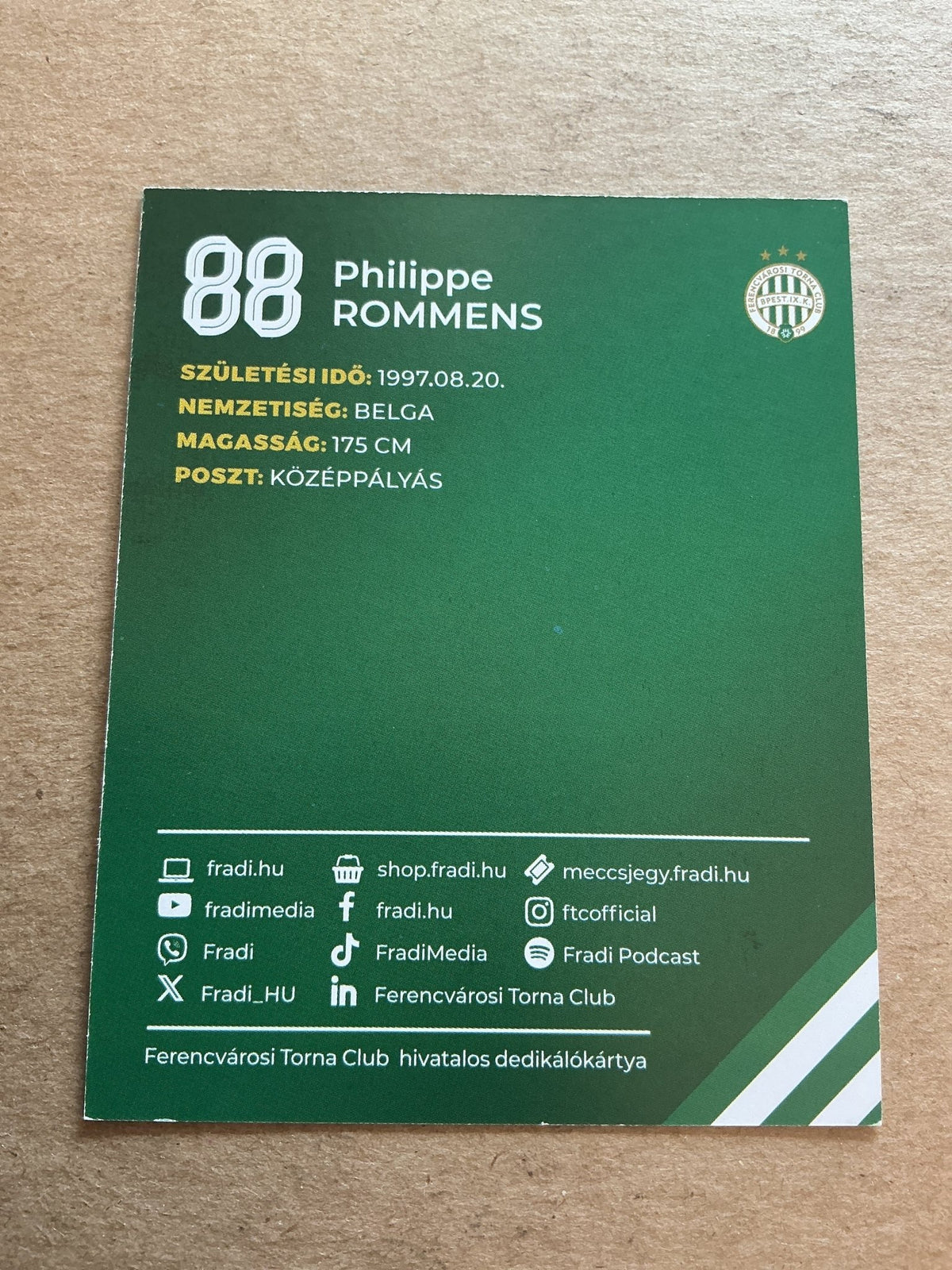 Philippe Rommens, Belgium 🇧🇪 Ferencvaros TC 2024/25 hand signed - Autographs-World