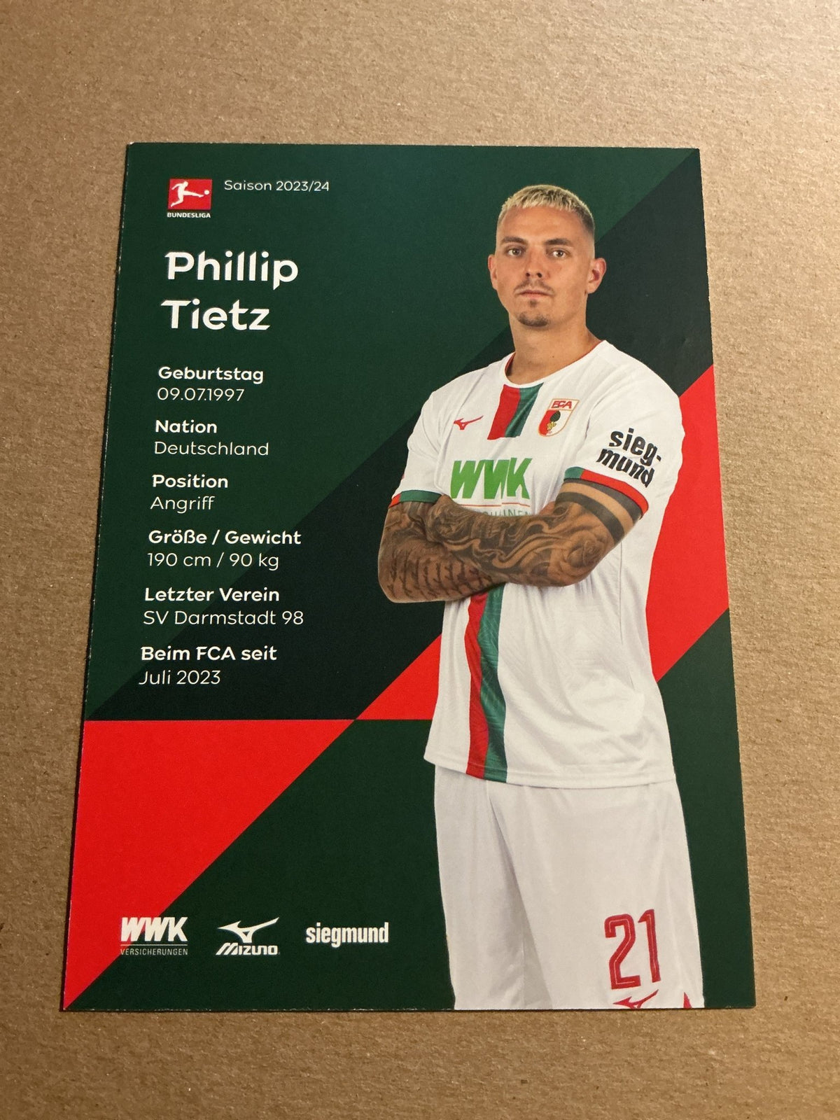 Phillip Tietz, Germany 🇩🇪 FC Augsburg 2023/24 hand signed - Autographs-World