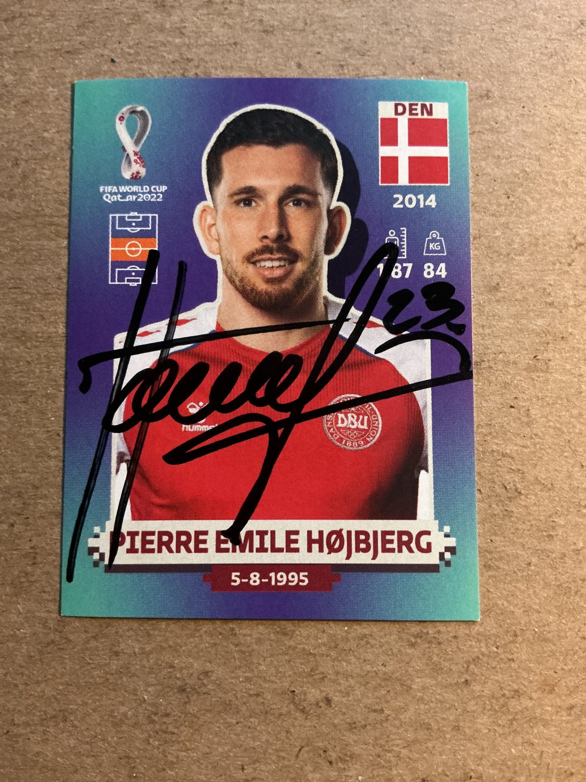 Pierre Emile Højbjerg, Denmark 🇩🇰 FIFA World Cup 2022 Panini hand signed - Autographs-World