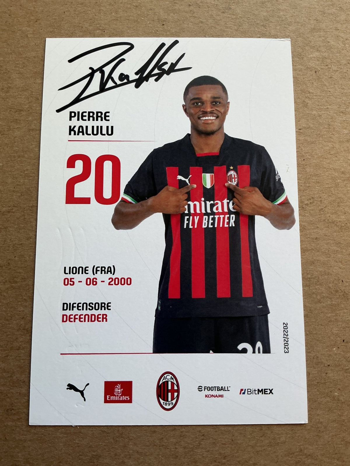 Pierre Kalulu, France 🇫🇷 AC Milan 2022/23 hand signed - Autographs-World