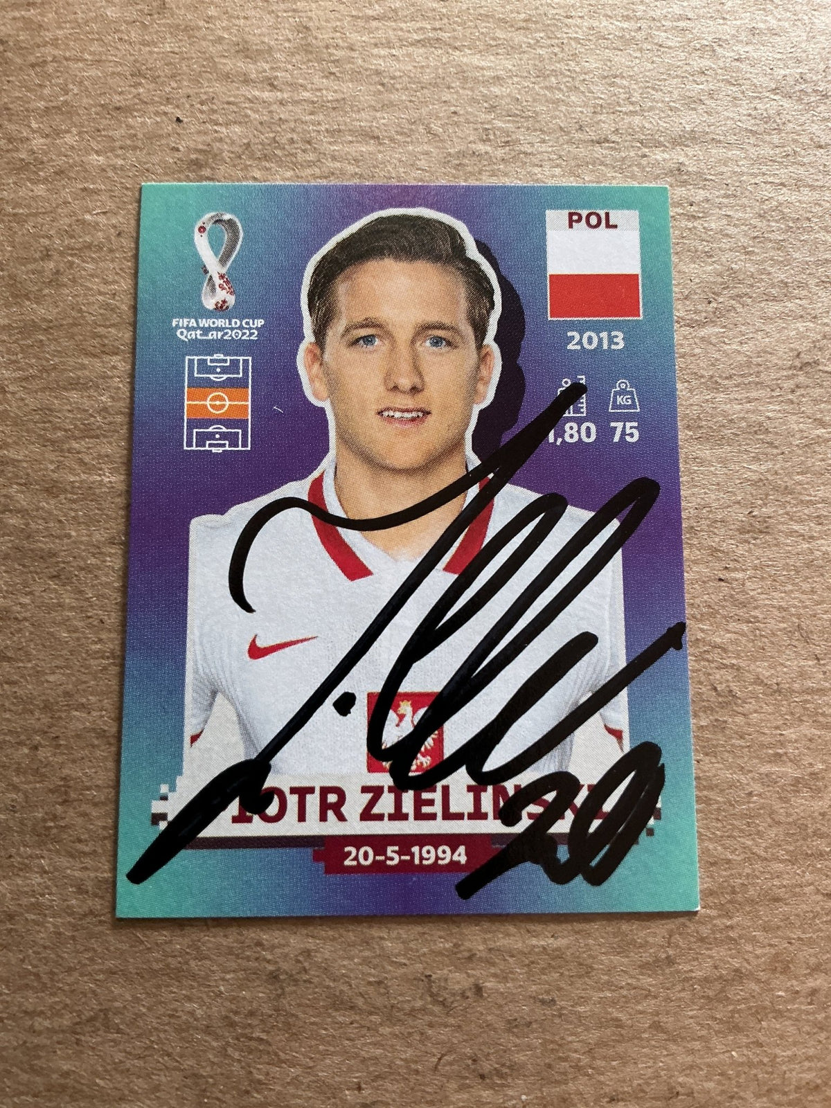 Piotr Zielinski, Poland 🇵🇱 FIFA World Cup 2022 Panini hand signed - Autographs-World