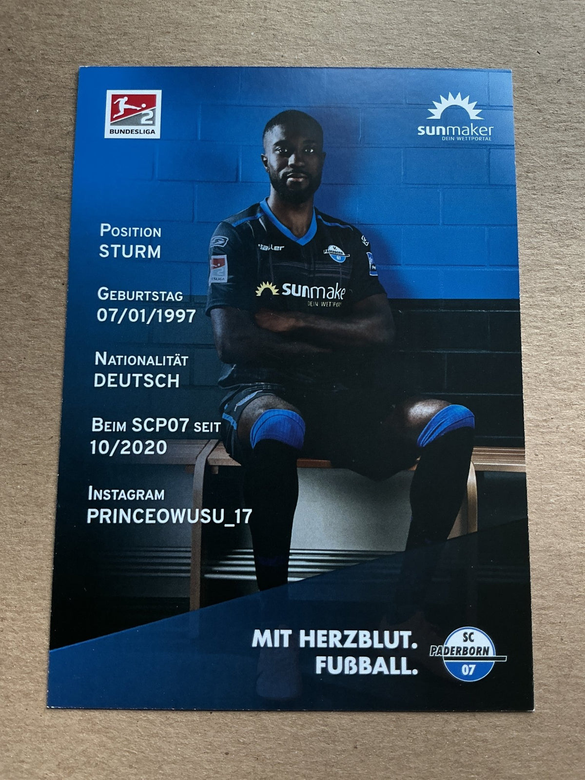 Prince Owusu, Germany 🇩🇪 SC Paderborn 07 2020/21 hand signed - Autographs-World