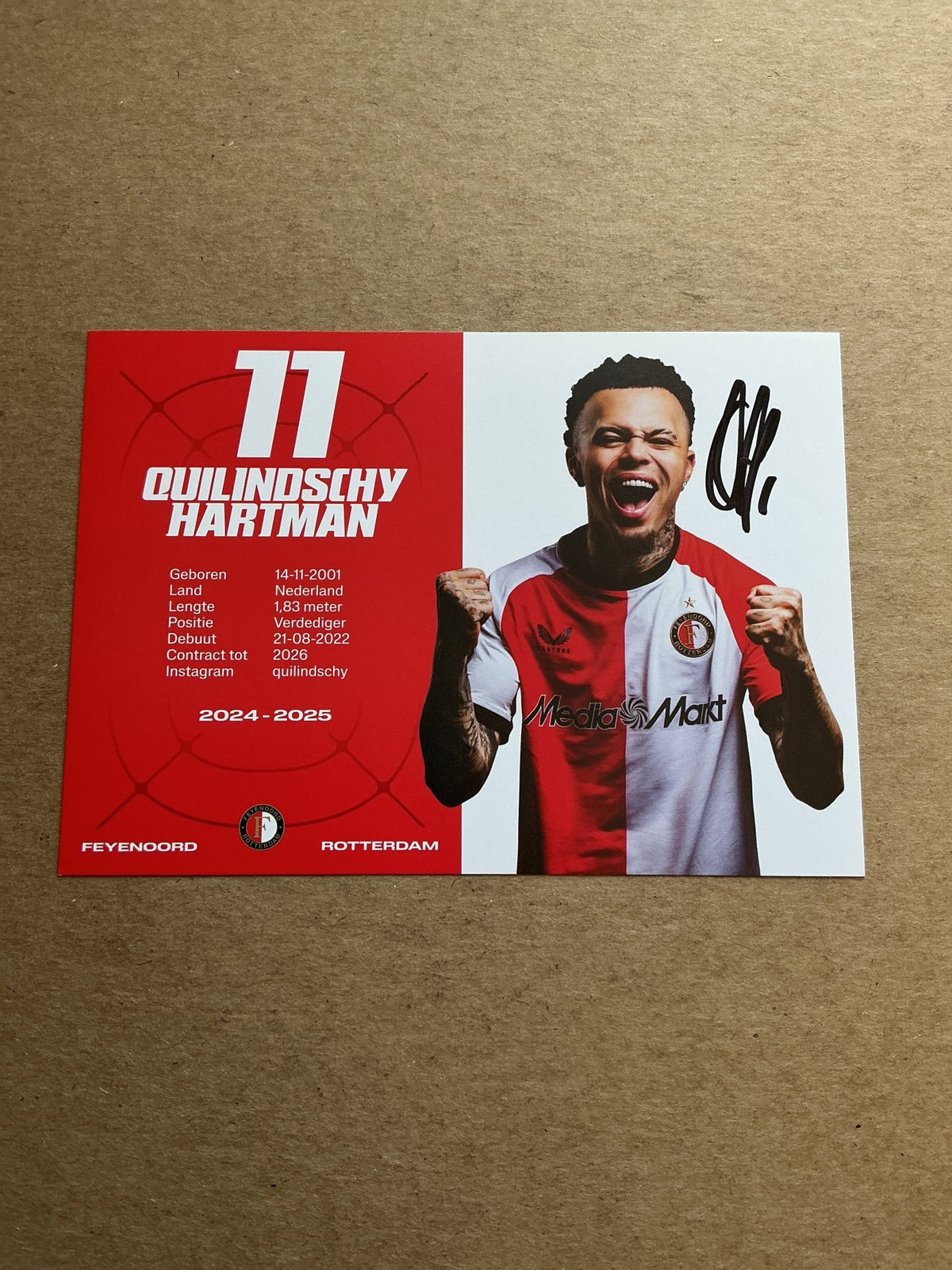 Quilindschy Hartman, Netherlands 🇳🇱 Feyenoord Rotterdam 2024/25 hand signed - Autographs-World