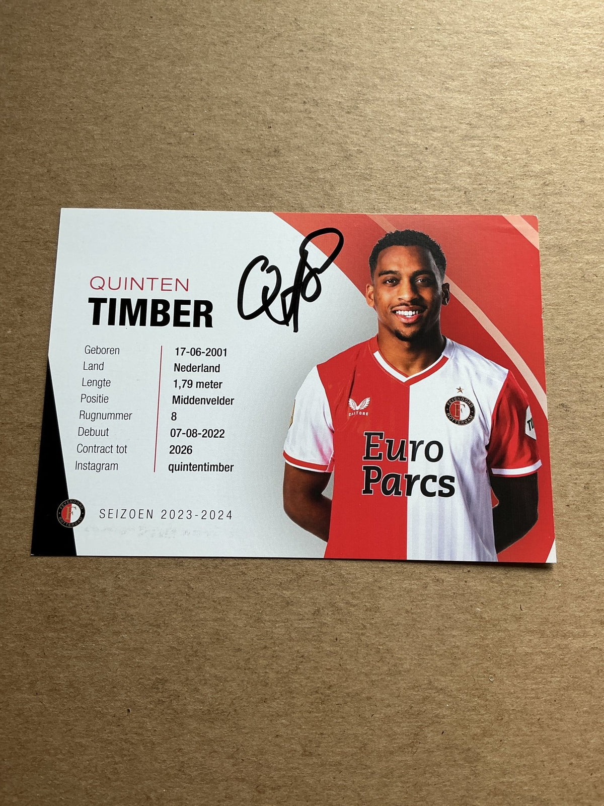 Quinten Timber, Netherlands 🇳🇱 Feyenoord Rotterdam 2023/24 hand signed - Autographs-World