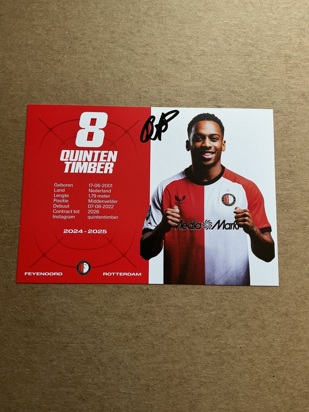 Quinten Timber, Netherlands 🇳🇱 Feyenoord Rotterdam 2024/25 hand signed - Autographs-World