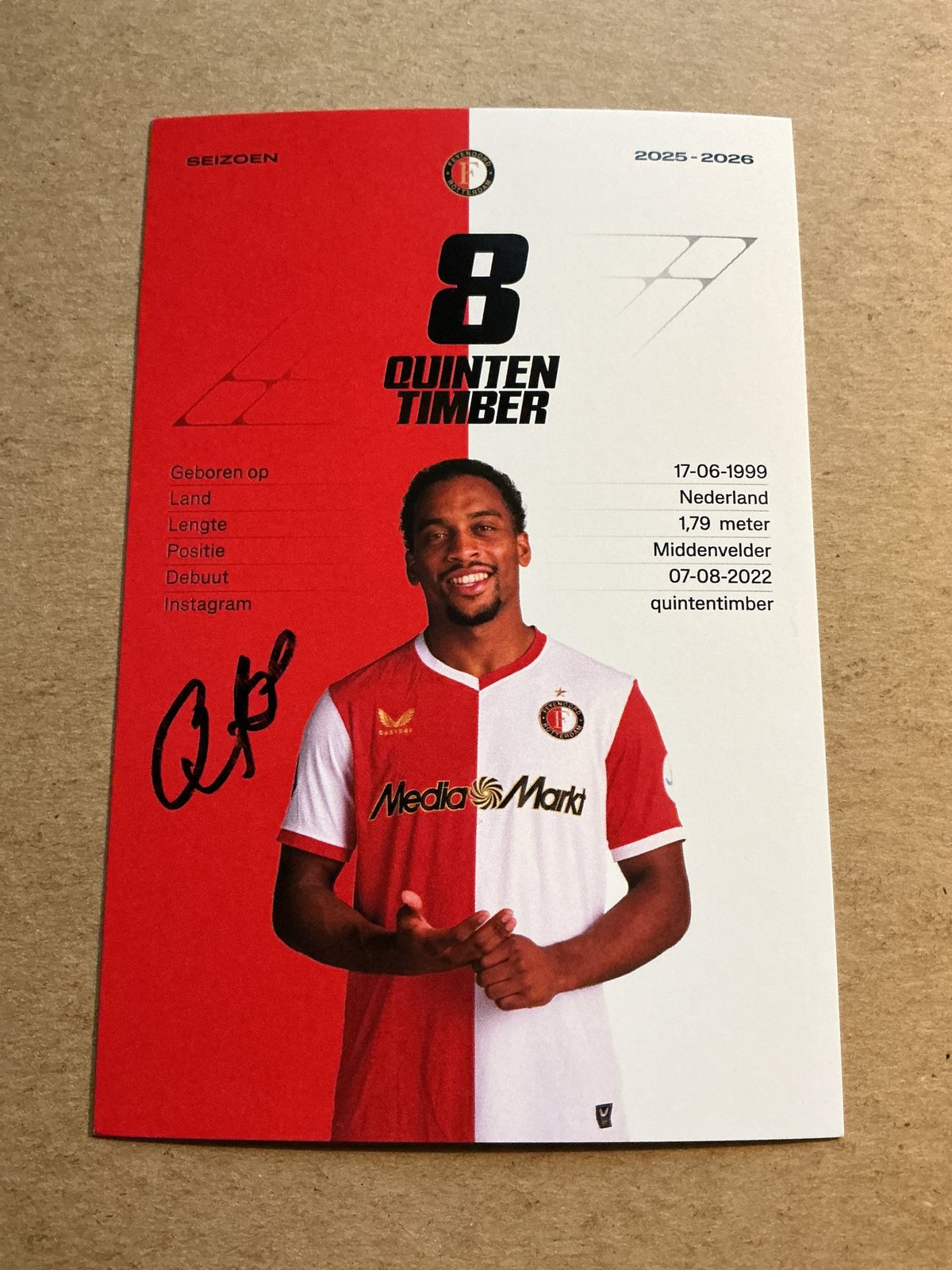 Quinten Timber, Netherlands 🇳🇱 Feyenoord Rotterdam 2025/26 hand signed - Autographs-World