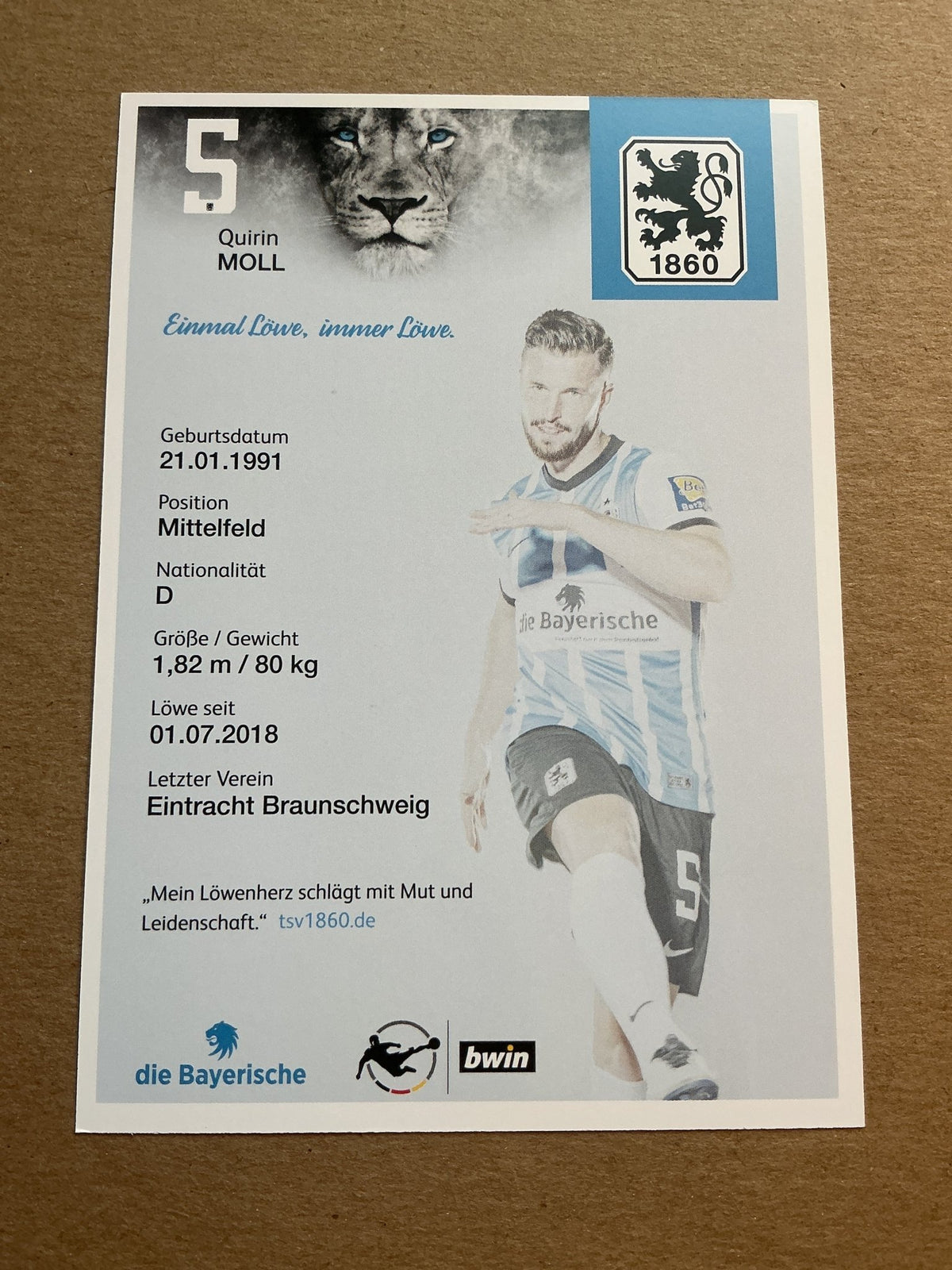Quirin Moll, Germany 🇩🇪 TSV 1860 München 2021/22 hand signed - Autographs-World