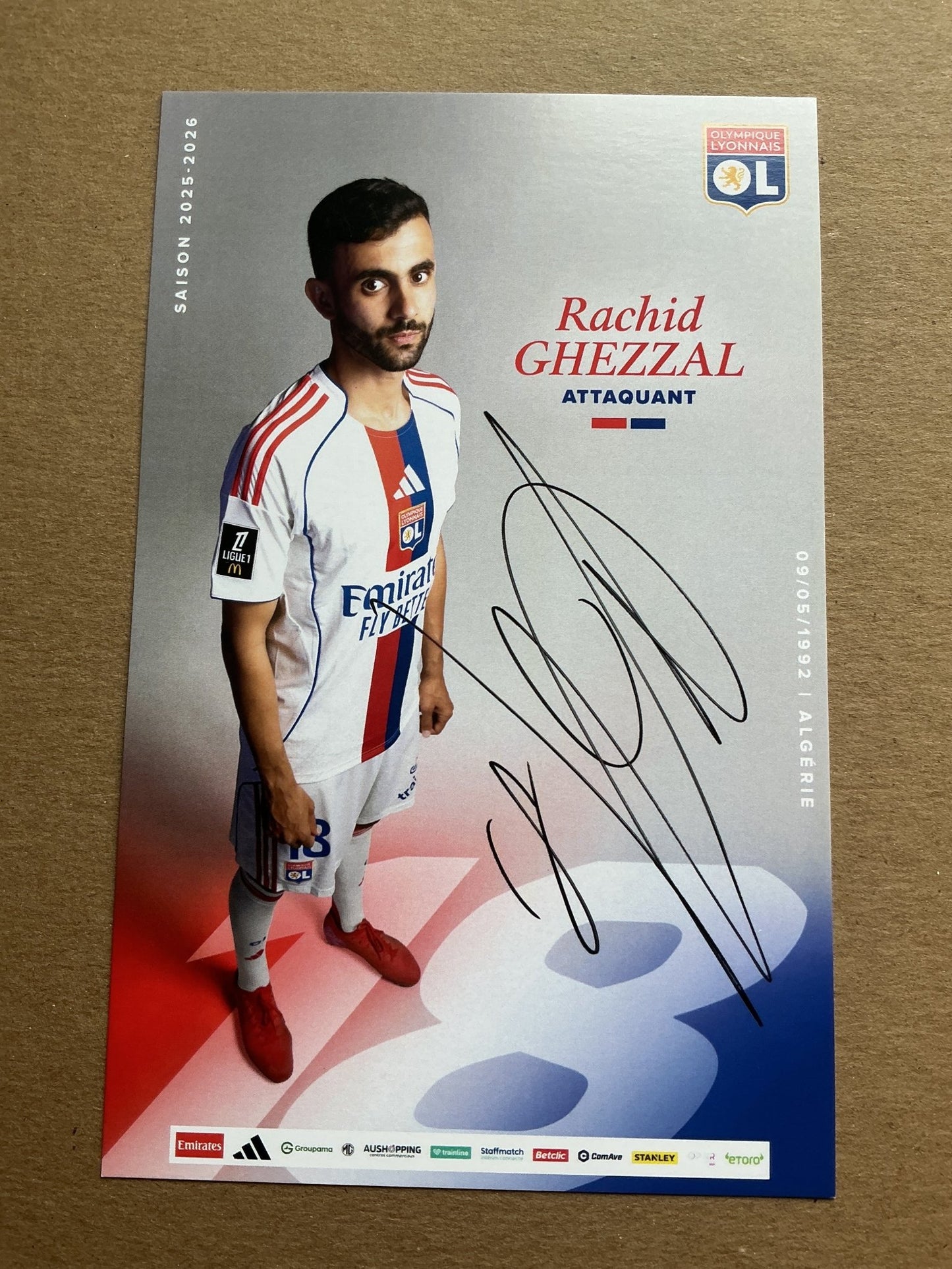 Rachid Ghezzal, Algeria 🇩🇿 Olympique Lyon 2025/26 hand signed - Autographs-World