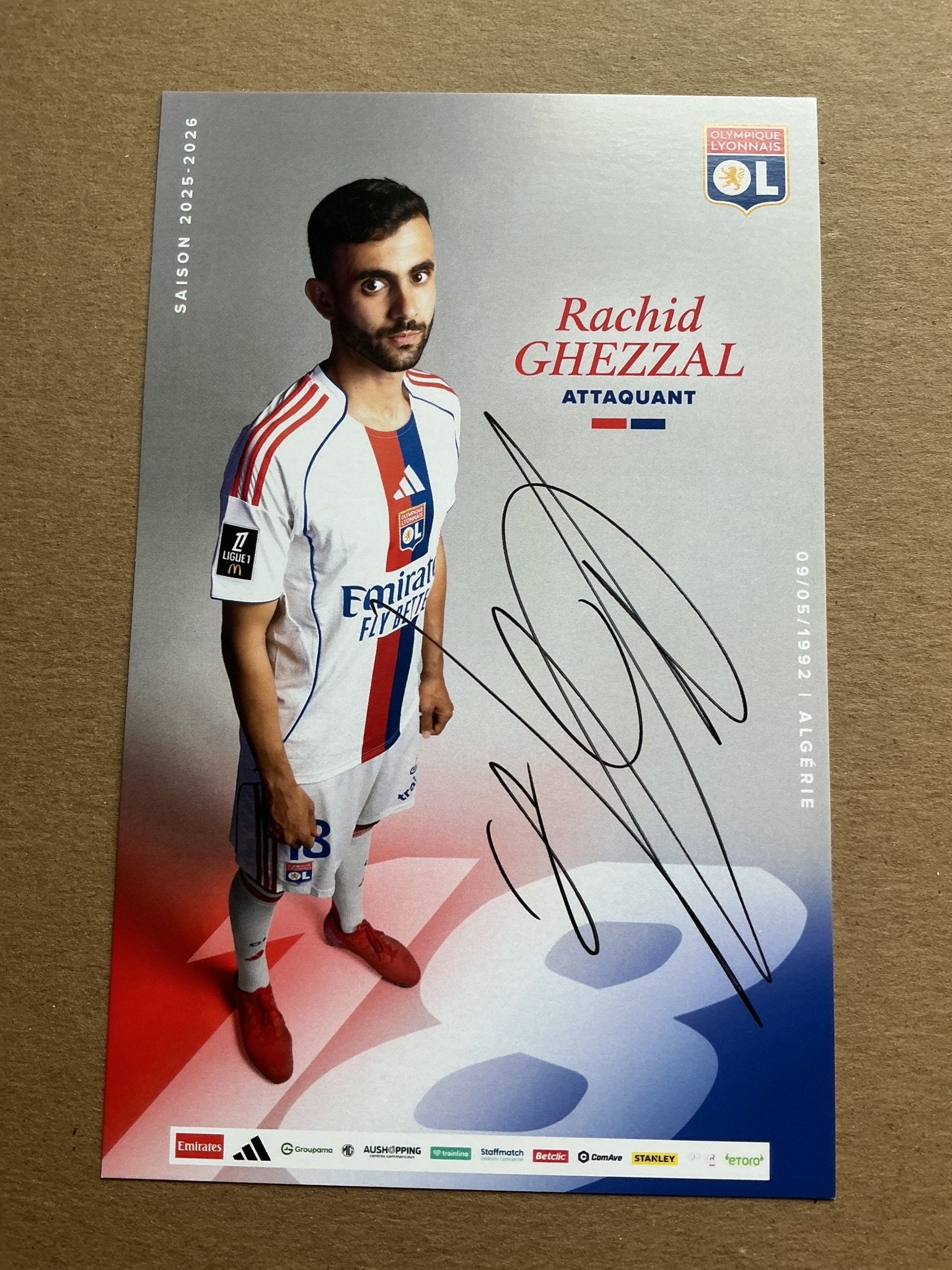 Rachid Ghezzal, Algeria 🇩🇿 Olympique Lyon 2025/26 hand signed - Autographs-World