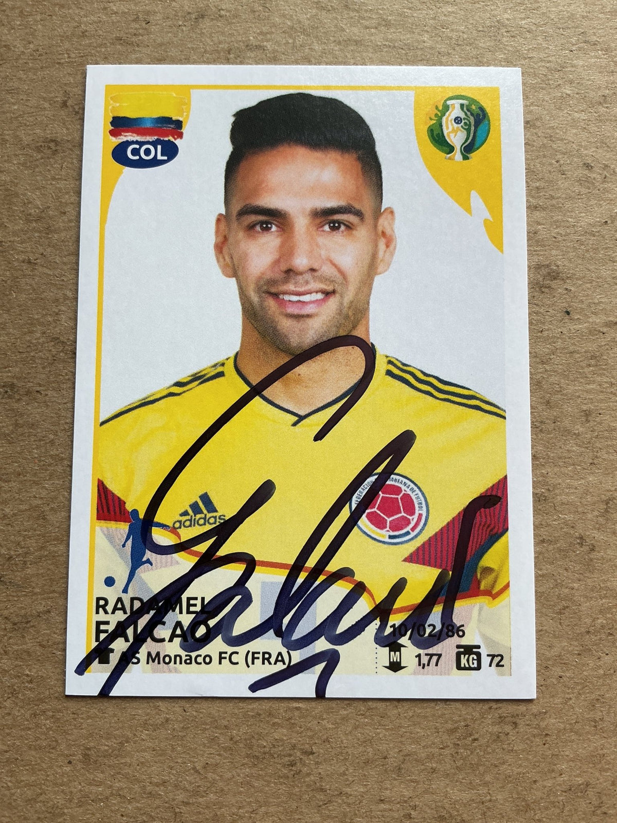 Radamel Falcao, Colombia 🇨🇴 Copa America 2019 Panini hand signed - Autographs-World