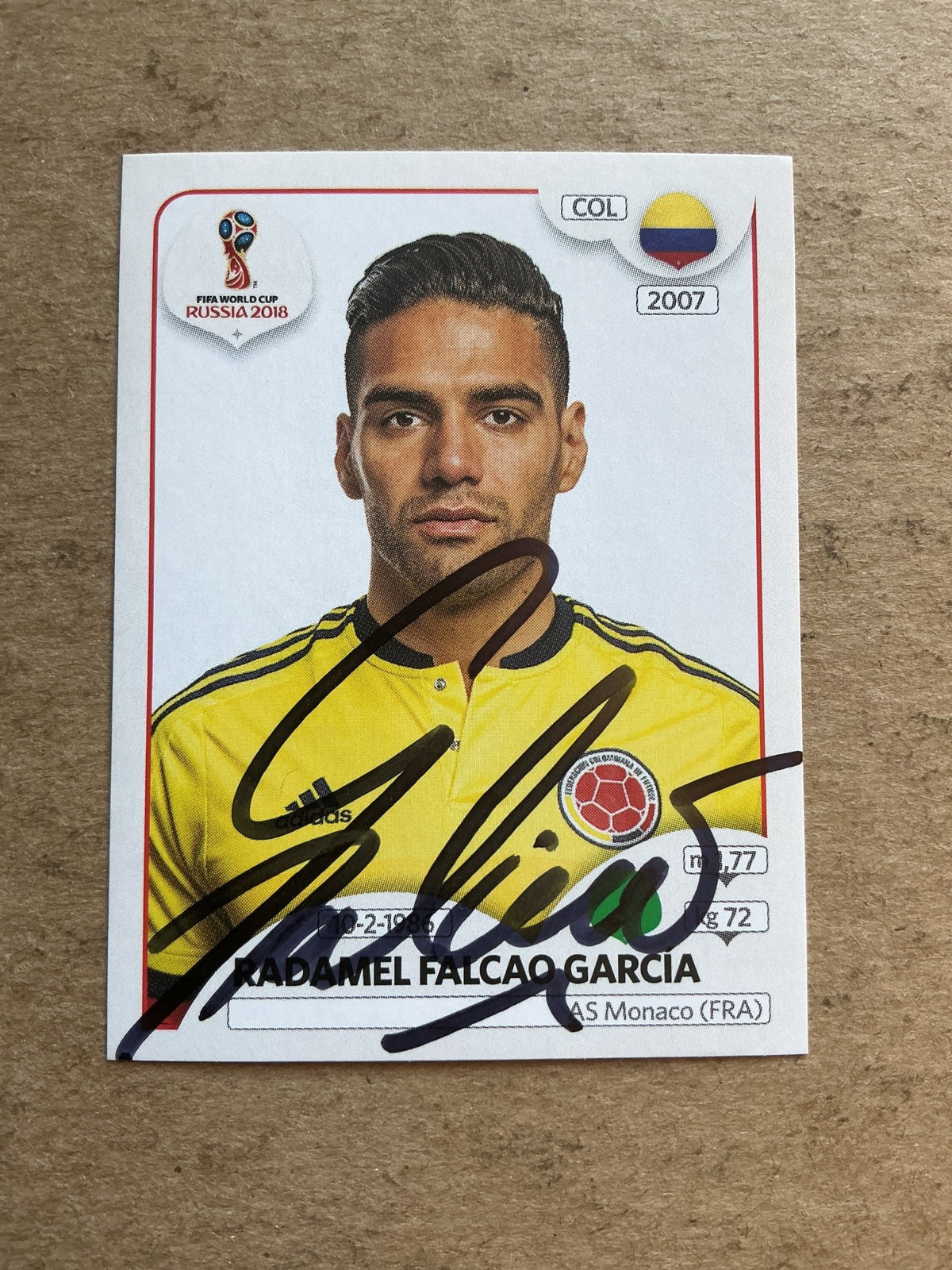 Radamel Falcao Garcia, Colombia 🇨🇴 FIFA World Cup 2018 Panini hand signed - Autographs-World