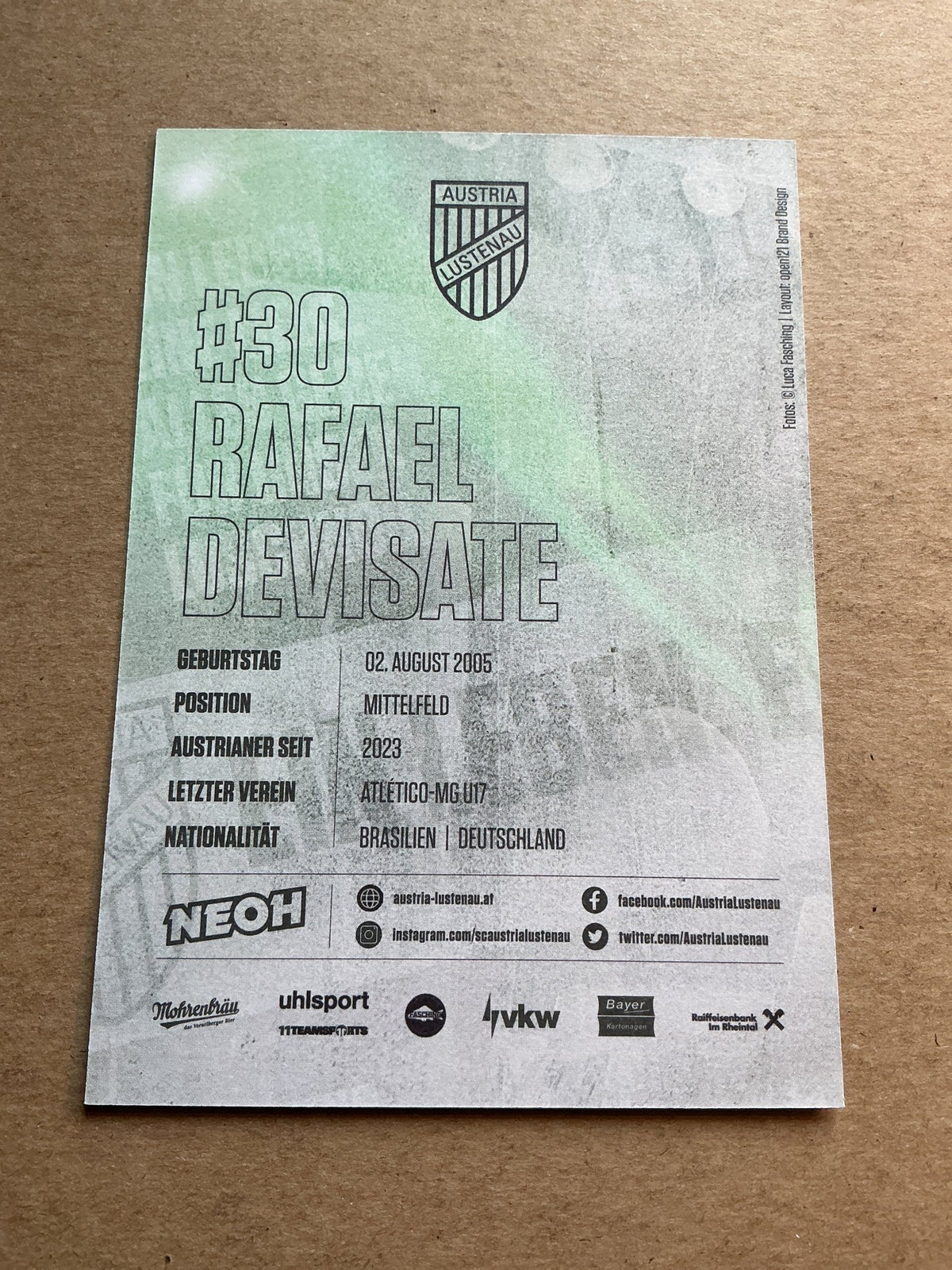 Rafael Devisate, Brazil 🇧🇷 SC Austria Lustenau 2023/24 hand signed - Autographs-World