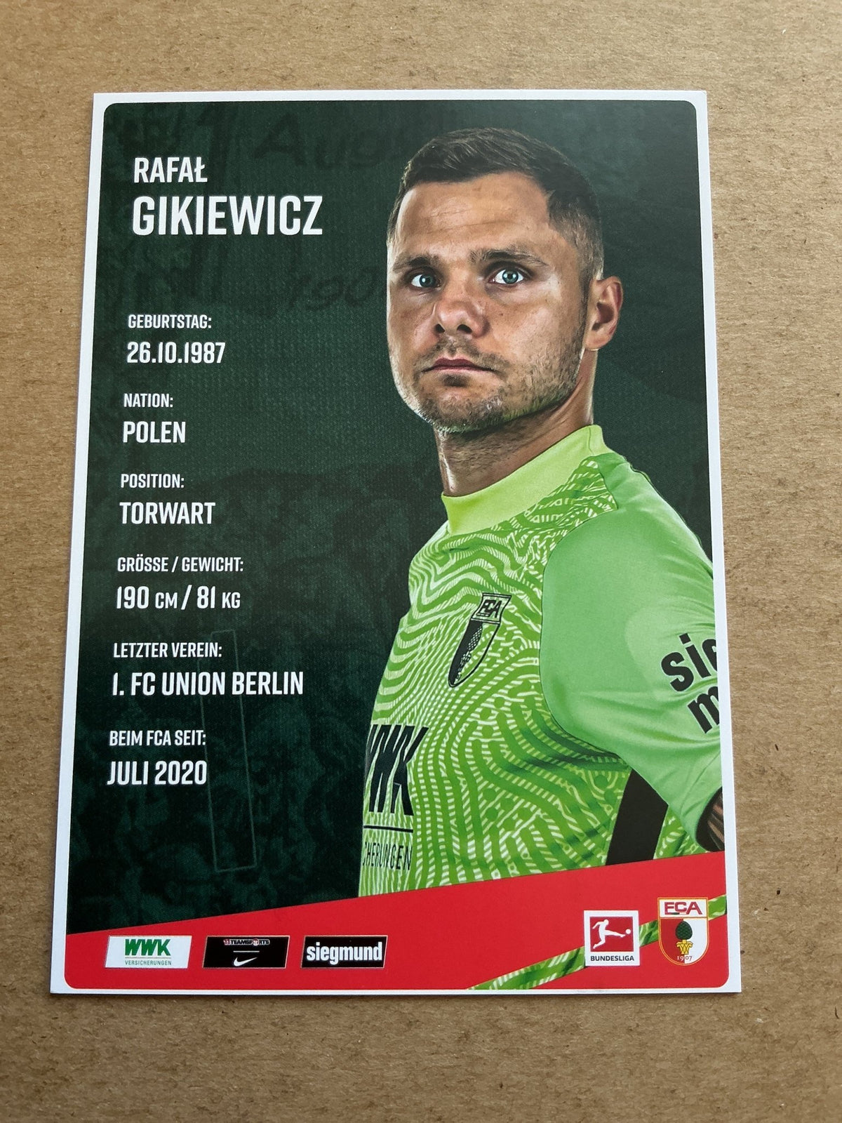 Rafał Gikiewicz, Poland 🇵🇱 FC Augsburg 2020/21 hand signed - Autographs-World
