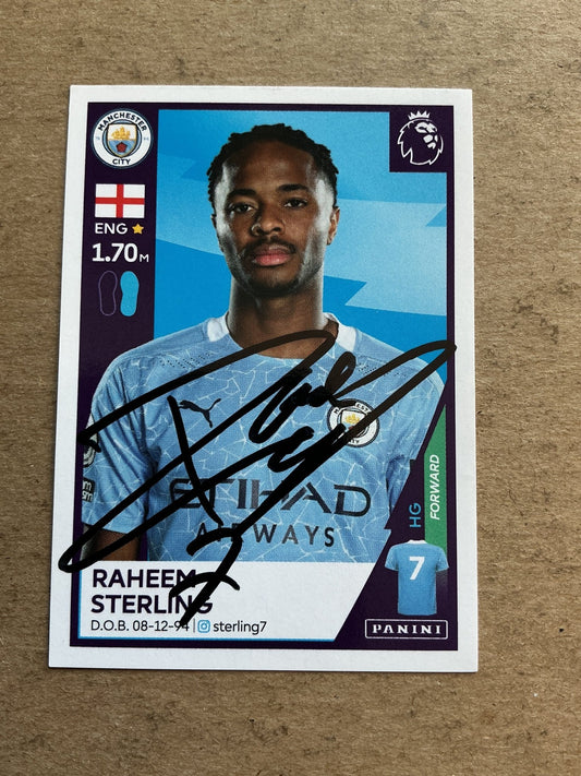 Raheem Sterling, England 🏴󠁧󠁢󠁥󠁮󠁧󠁿 Manchester City 2021 Panini hand signed - Autographs-World