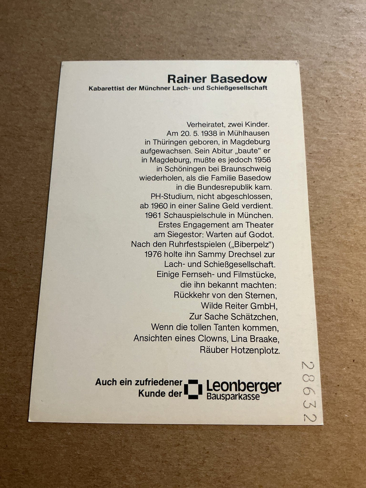 Rainer Basedow, Germany 🇩🇪 Actor hand signed - Autographs-World