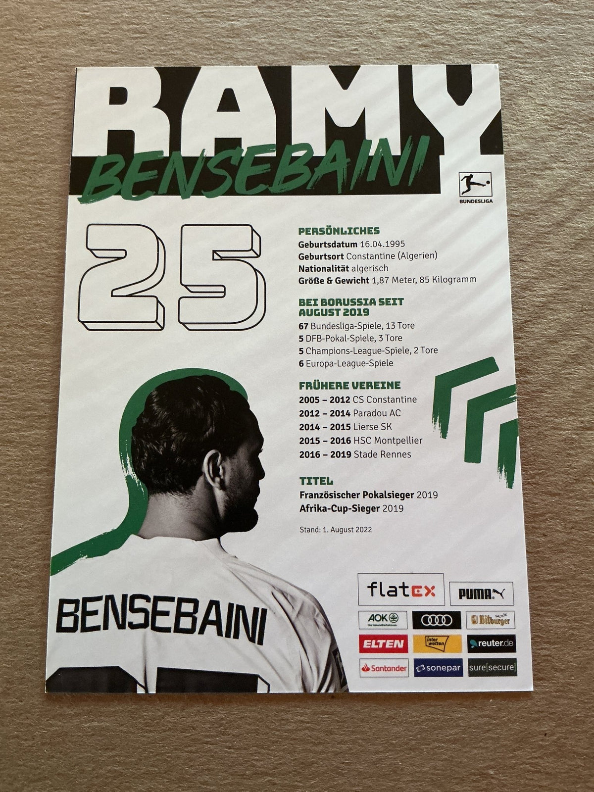 Ramy Bensebaini, Algeria 🇩🇿 Borussia Mönchengladbach 2022/23 hand signed - Autographs-World