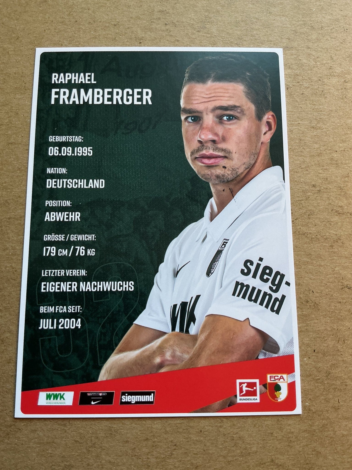 Raphael Framberger, Germany 🇩🇪 FC Augsburg 2020/21 hand signed - Autographs-World