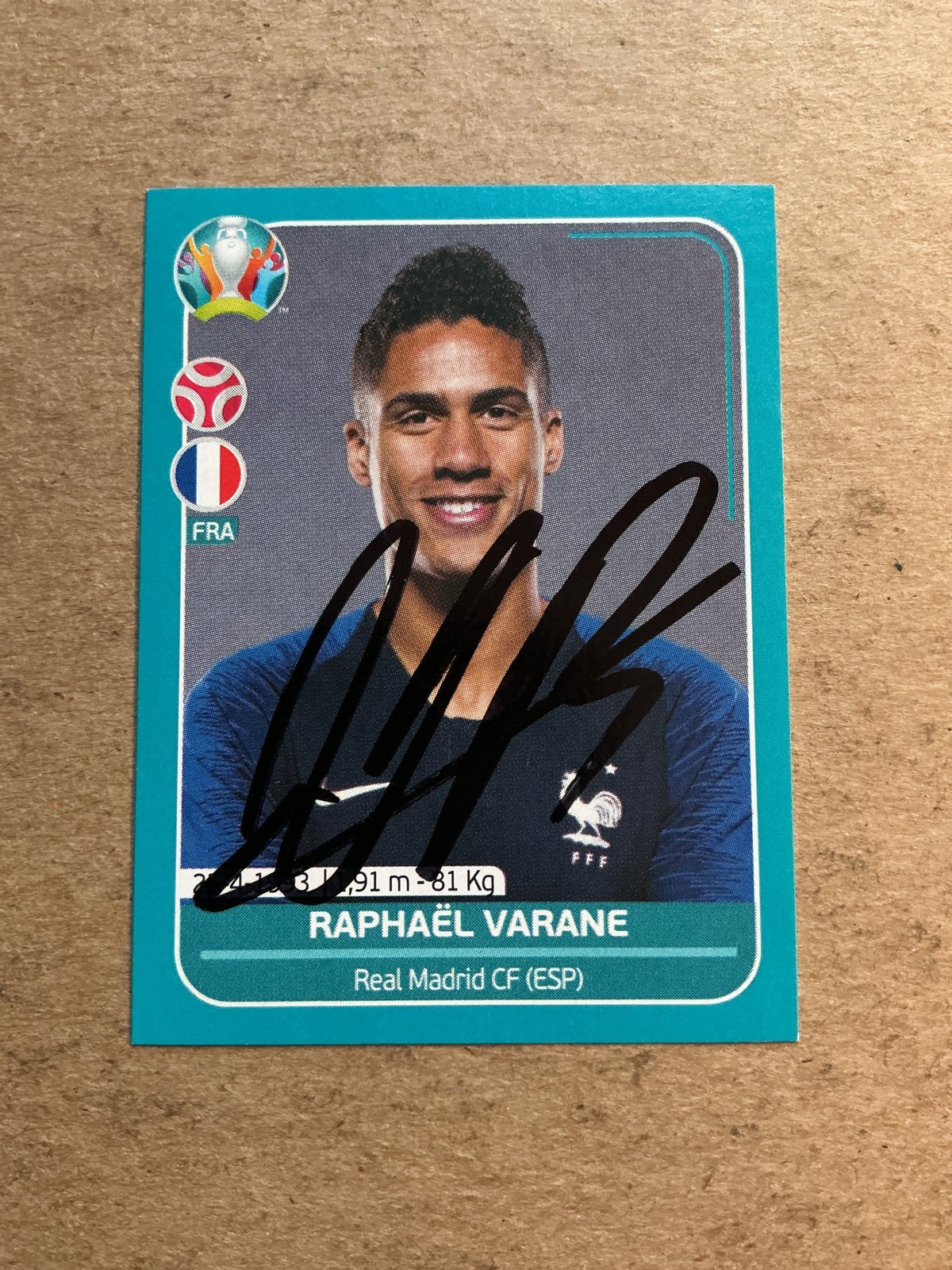 Raphaël Varane, France 🇫🇷 UEFA Euro 2020 Panini hand signed - Autographs-World