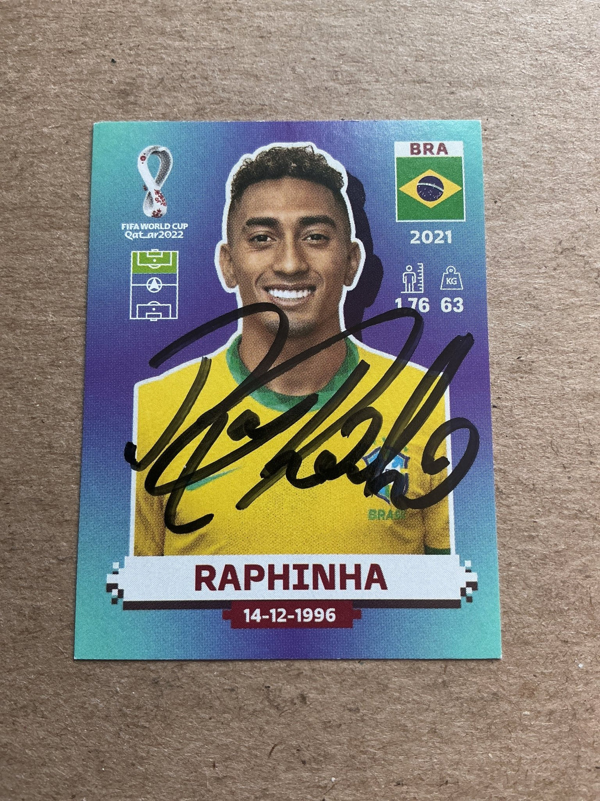 Raphinha, Brazil 🇧🇷 FIFA World Cup 2022 Panini hand signed - Autographs-World