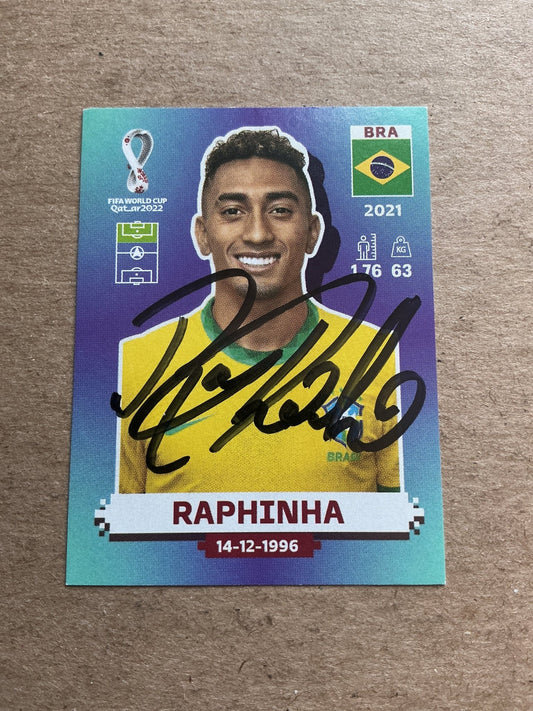 Raphinha, Brazil 🇧🇷 FIFA World Cup 2022 Panini hand signed - Autographs-World