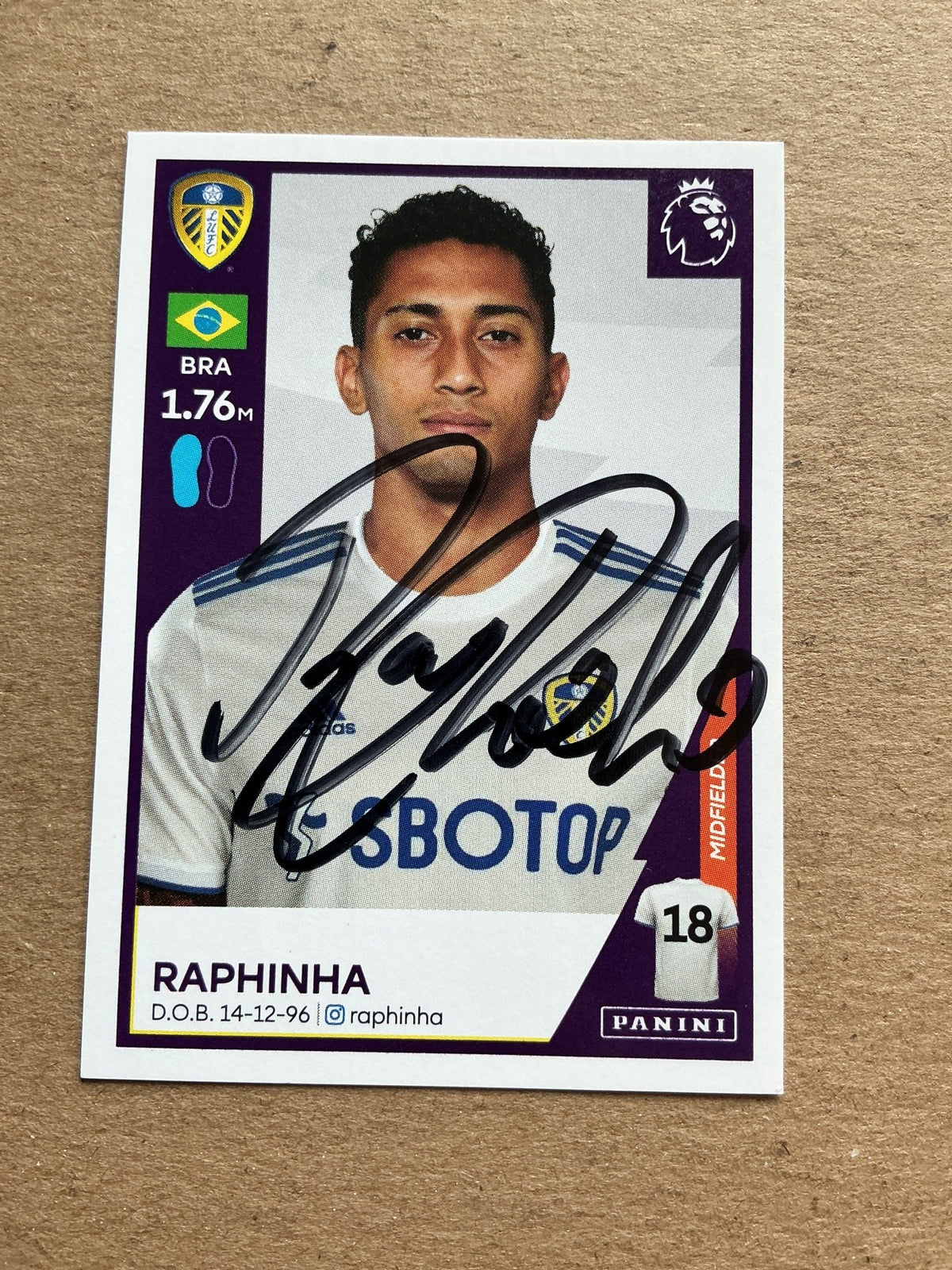Raphinha, Brazil 🇧🇷 Leeds United 2021 Panini hand signed - Autographs-World