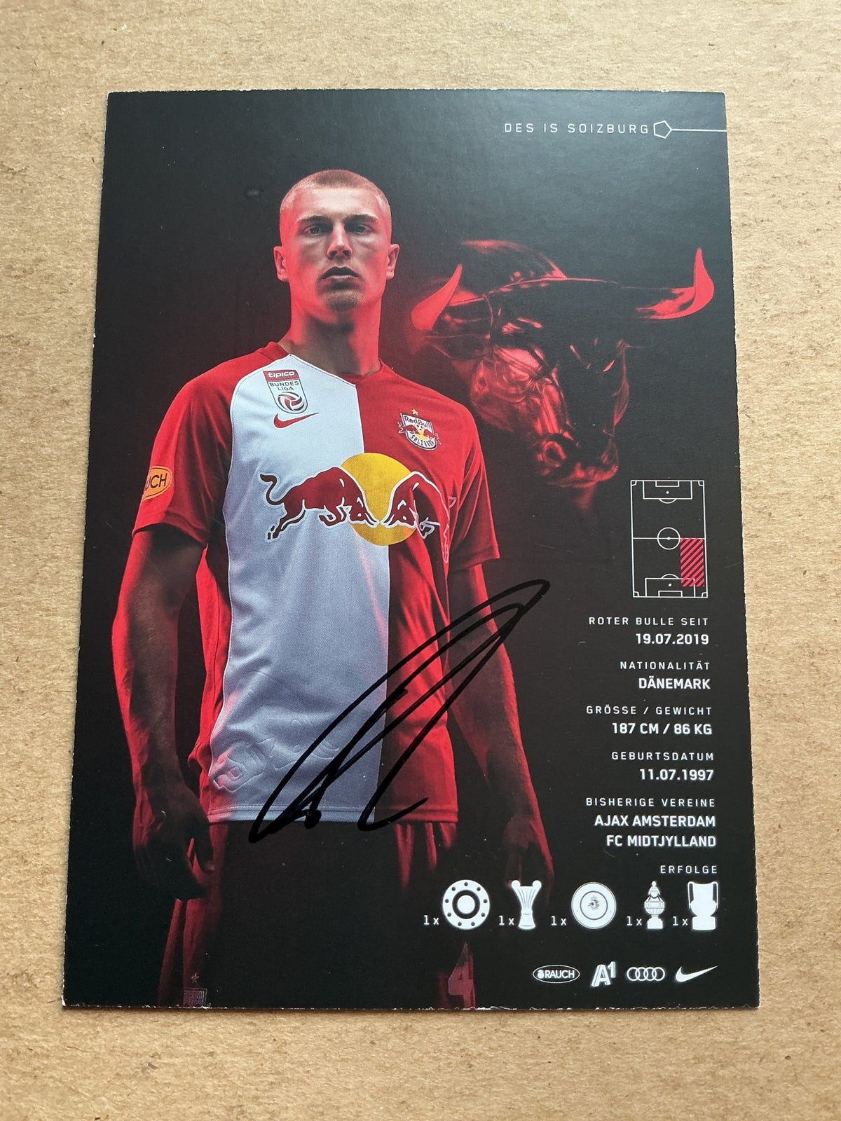 Rasmus Kristensen, Denmark 🇩🇰 Red Bull Salzburg 2020/21 hand signed - Autographs-World
