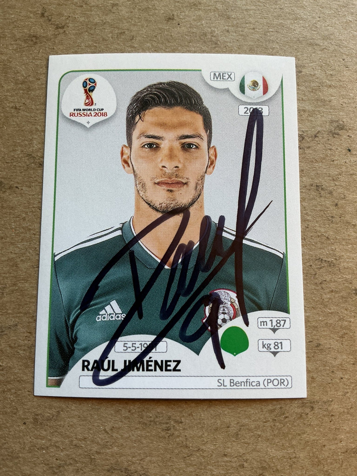 Raul Jiménez, Mexico 🇲🇽 FIFA World Cup 2018 Panini hand signed - Autographs-World