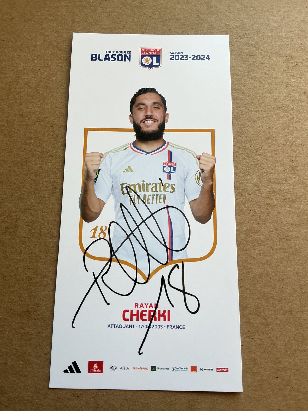 Rayan Cherki, France 🇫🇷 Olympique Lyon 2023/24 hand signed - Autographs-World