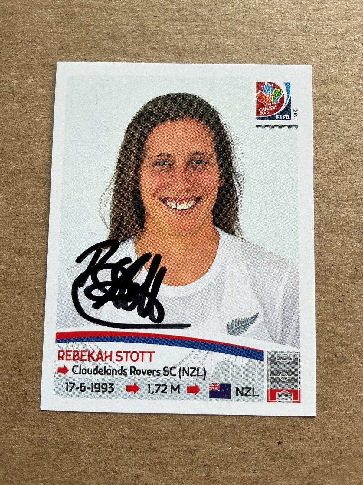 Rebekah Stott, New Zealand 🇳🇿 FIFA Women’s World Cup 2015 Panini hand signed - Autographs-World