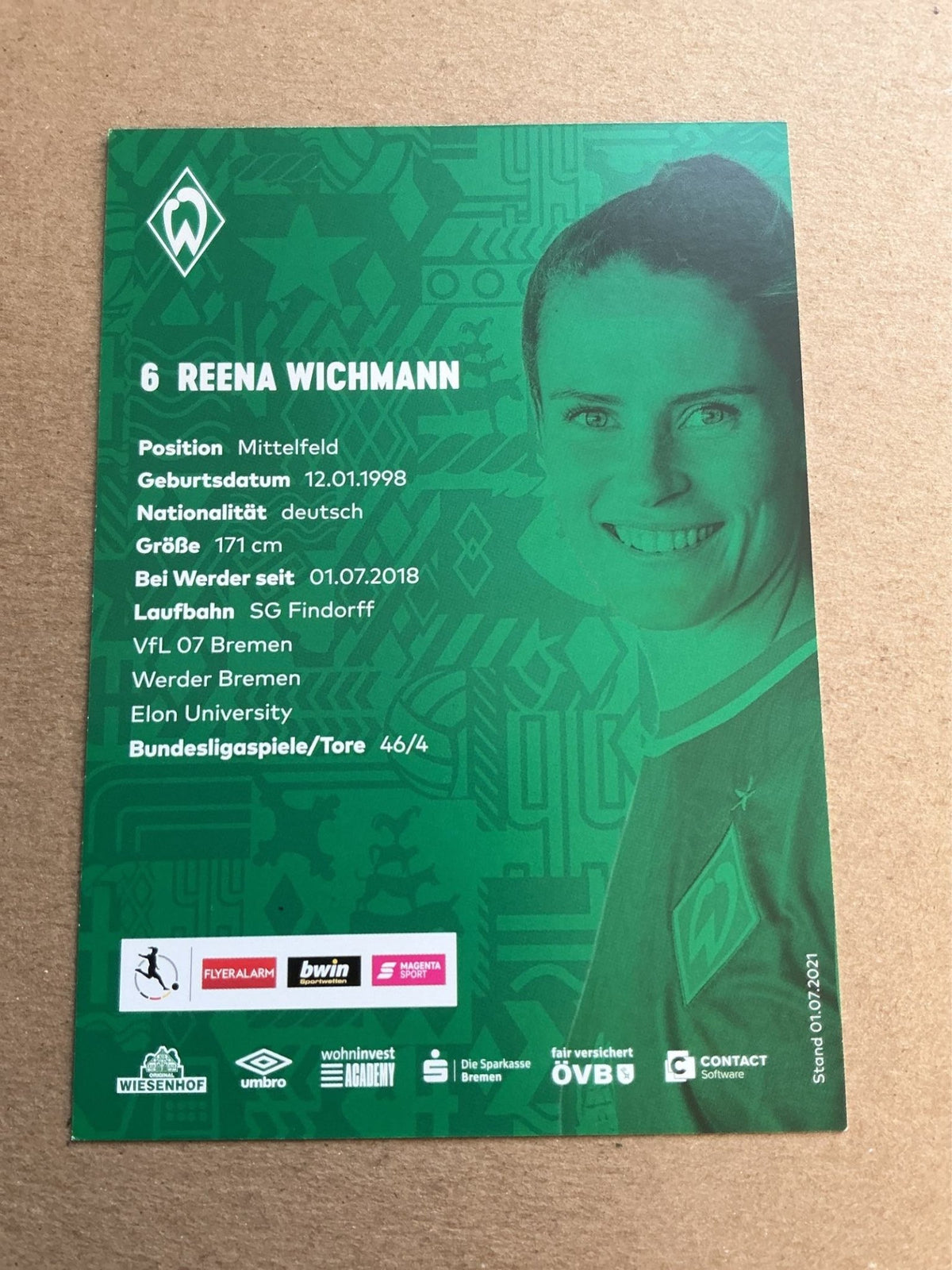 Reena Wichmann, Germany 🇩🇪 SV Werder Bremen 2021/22 hand signed - Autographs-World
