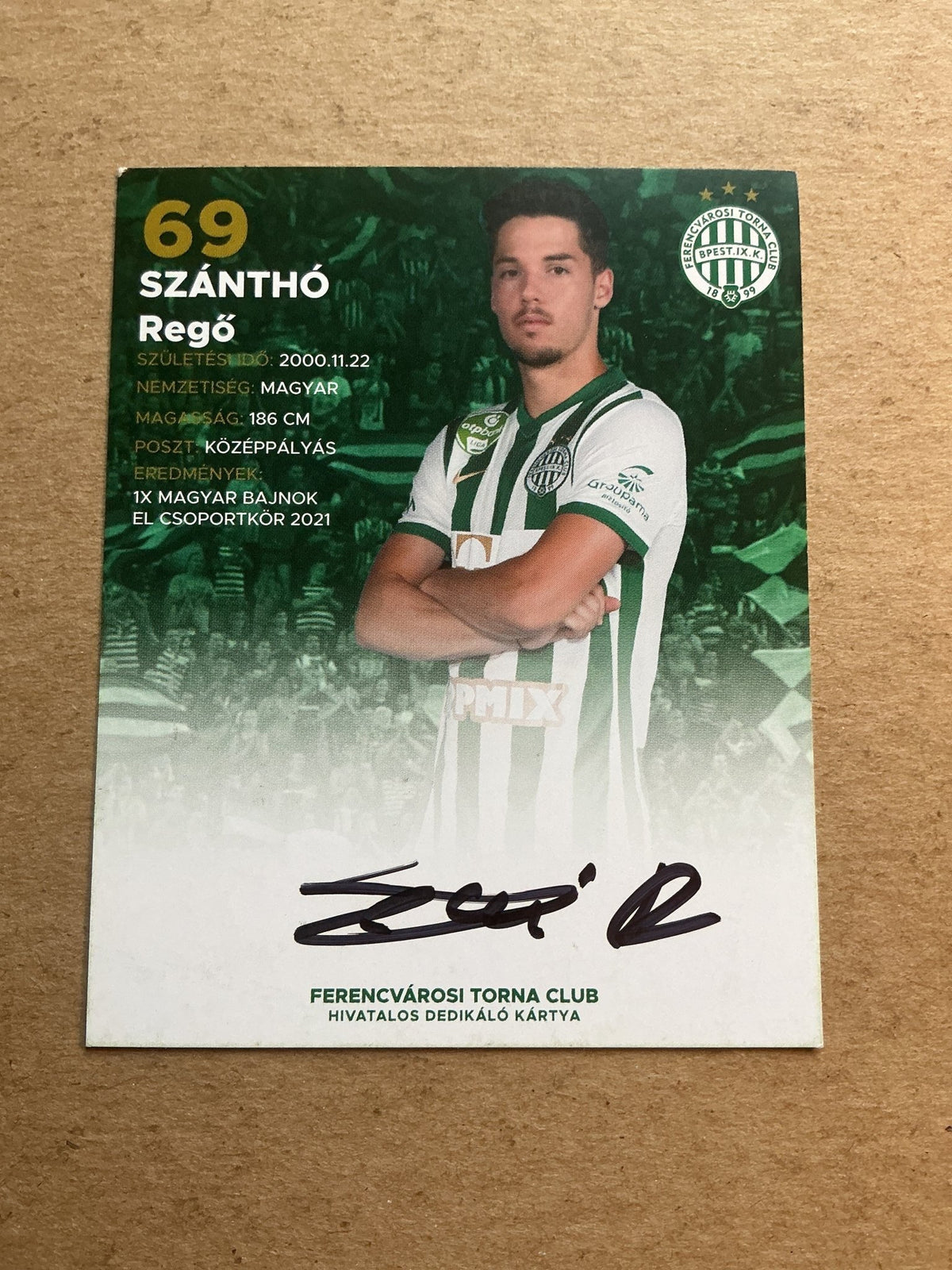 Regö Szánthó, Hungary 🇭🇺 Ferencvaros TC 2021/22 hand signed - Autographs-World