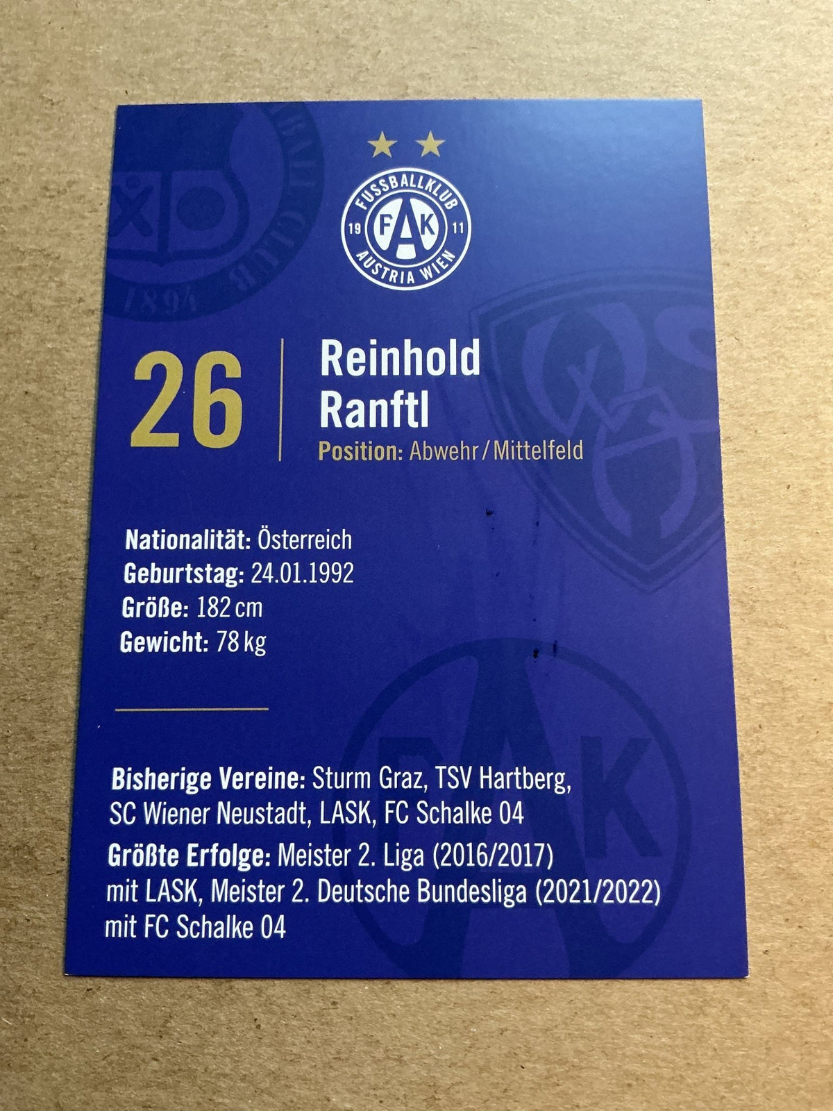 Reinhold Ranftl, Austria 🇦🇹 FK Austria Wien 2023/24 hand signed - Autographs-World