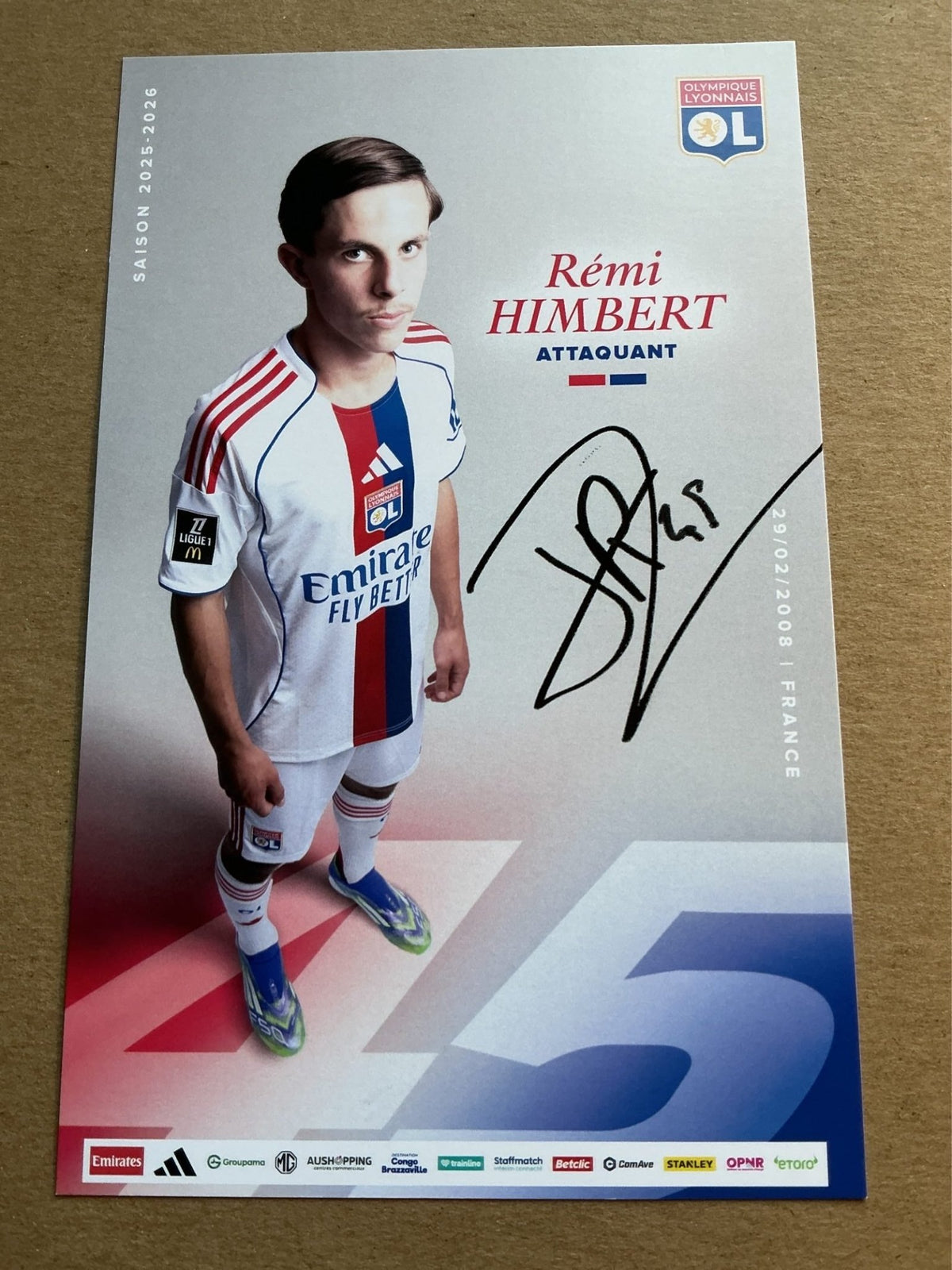 Rémi Himbert, France 🇫🇷 Olympique Lyon 2025/26 hand signed - Autographs-World