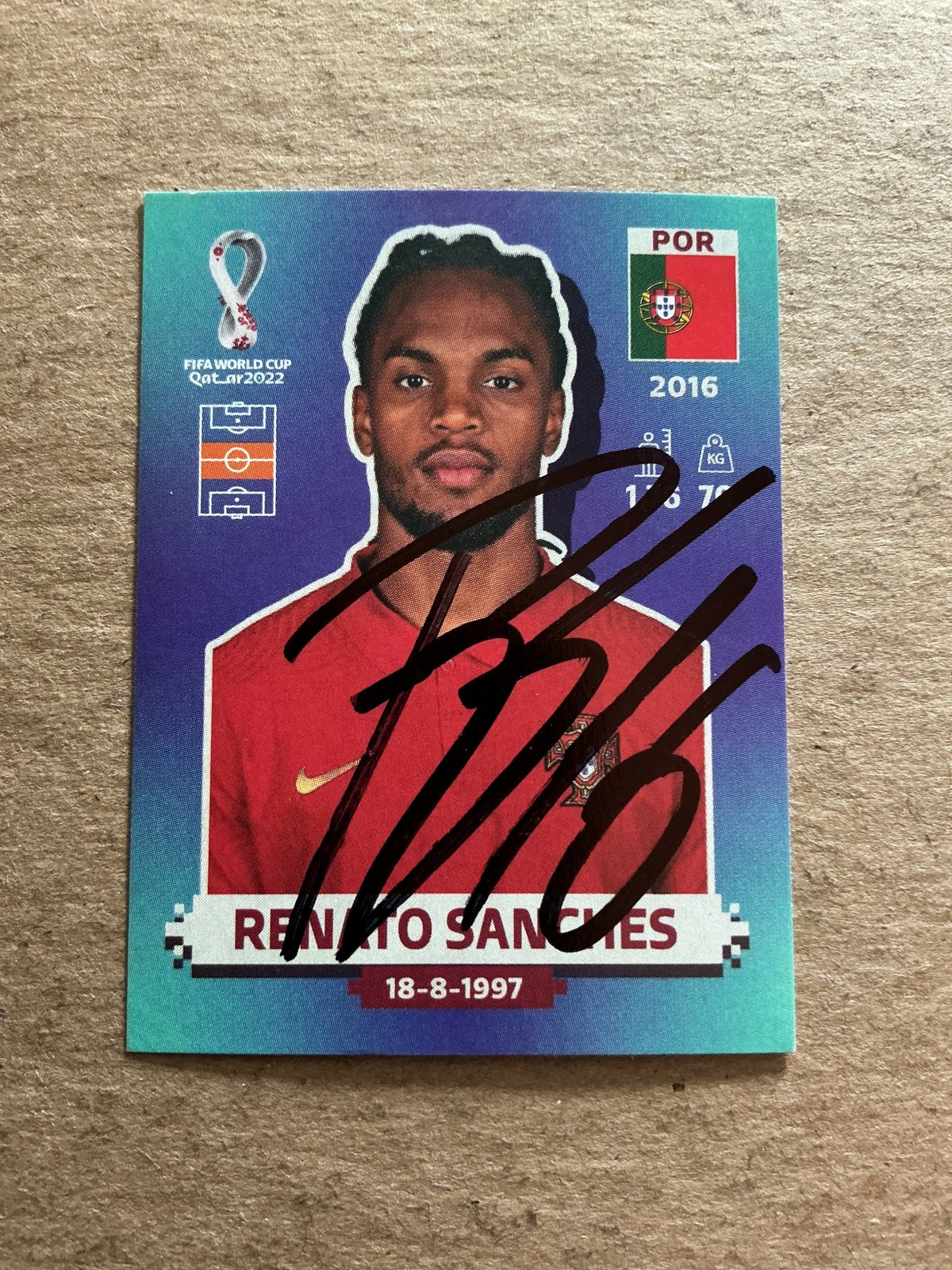 Renato Sanches, Portugal 🇵🇹 FIFA World Cup 2022 Panini hand signed - Autographs-World