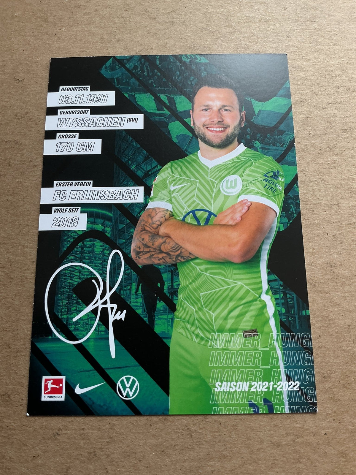 Renato Steffen, Switzerland 🇨🇭 VfL Wolfsburg 2021/22 hand signed - Autographs-World