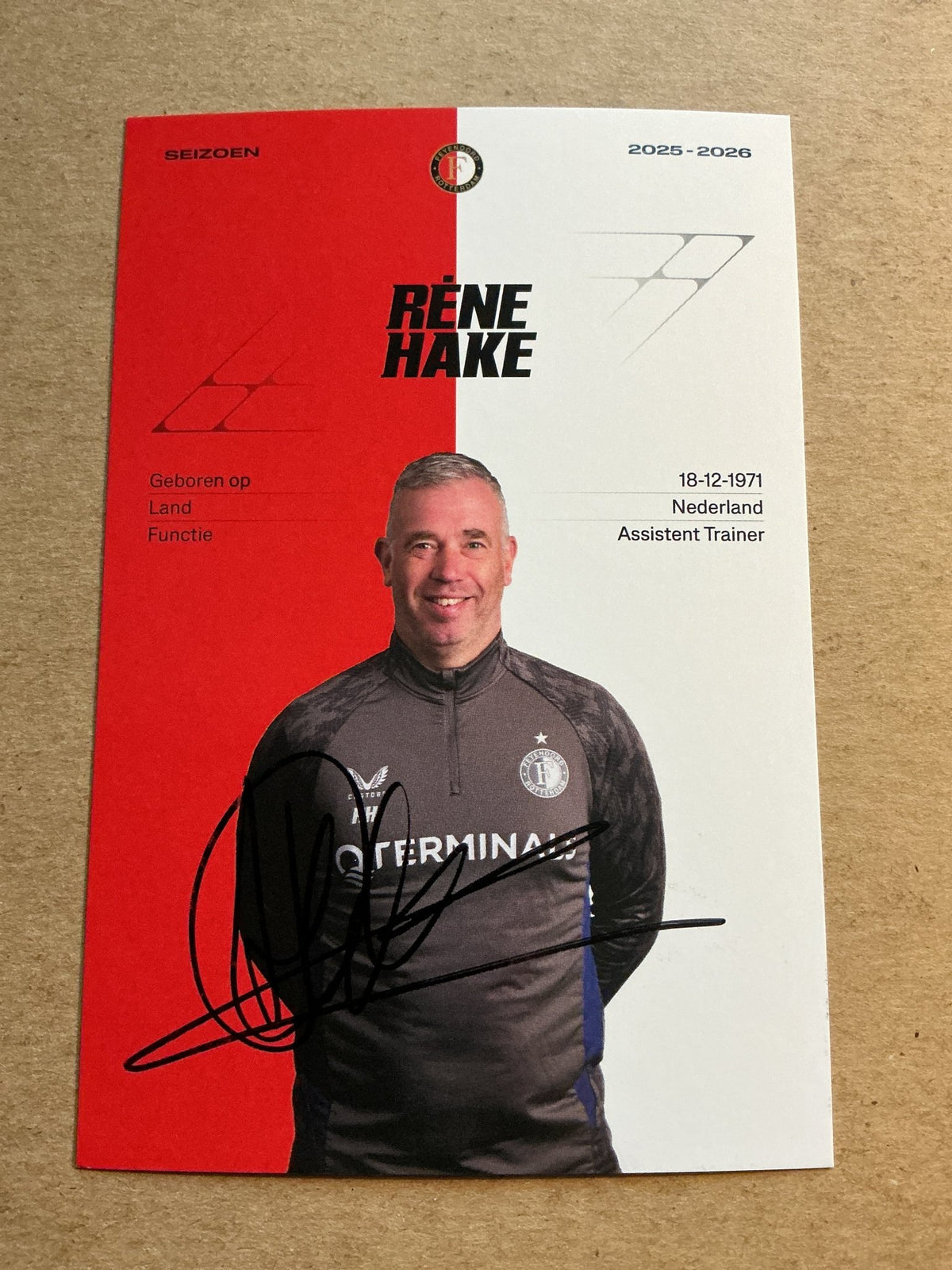Réne Hake, Netherlands 🇳🇱 Feyenoord Rotterdam 2025/26 hand signed - Autographs-World