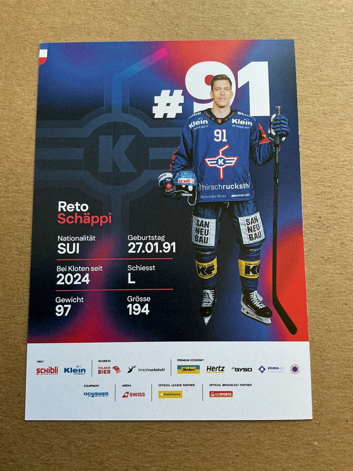 Reto Schäppi, Switzerland 🇨🇭 EHC Kloten 2025/26 hand signed - Autographs-World