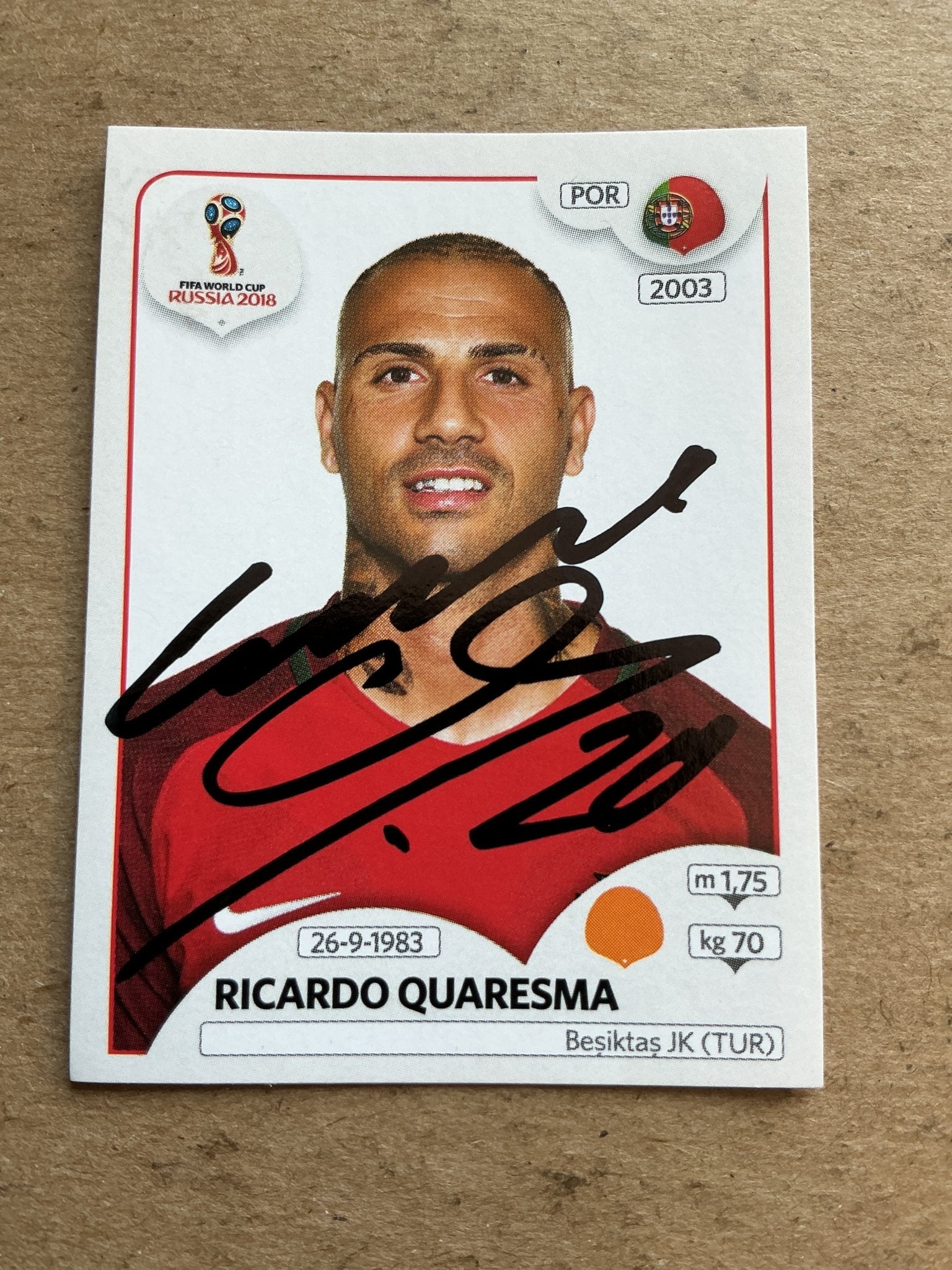Ricardo Quaresma, Portugal 🇵🇹 FIFA World Cup 2018 Panini hand signed - Autographs-World