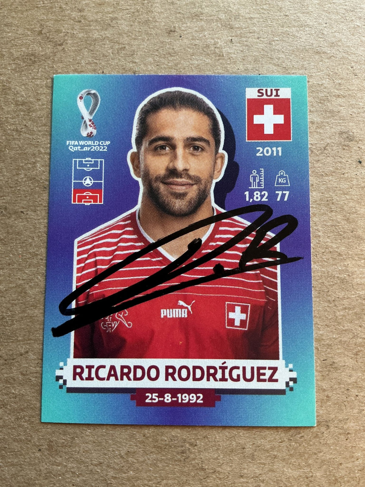 Ricardo Rodriguez, Switzerland 🇨🇭 FIFA World Cup 2022 Panini hand signed - Autographs-World