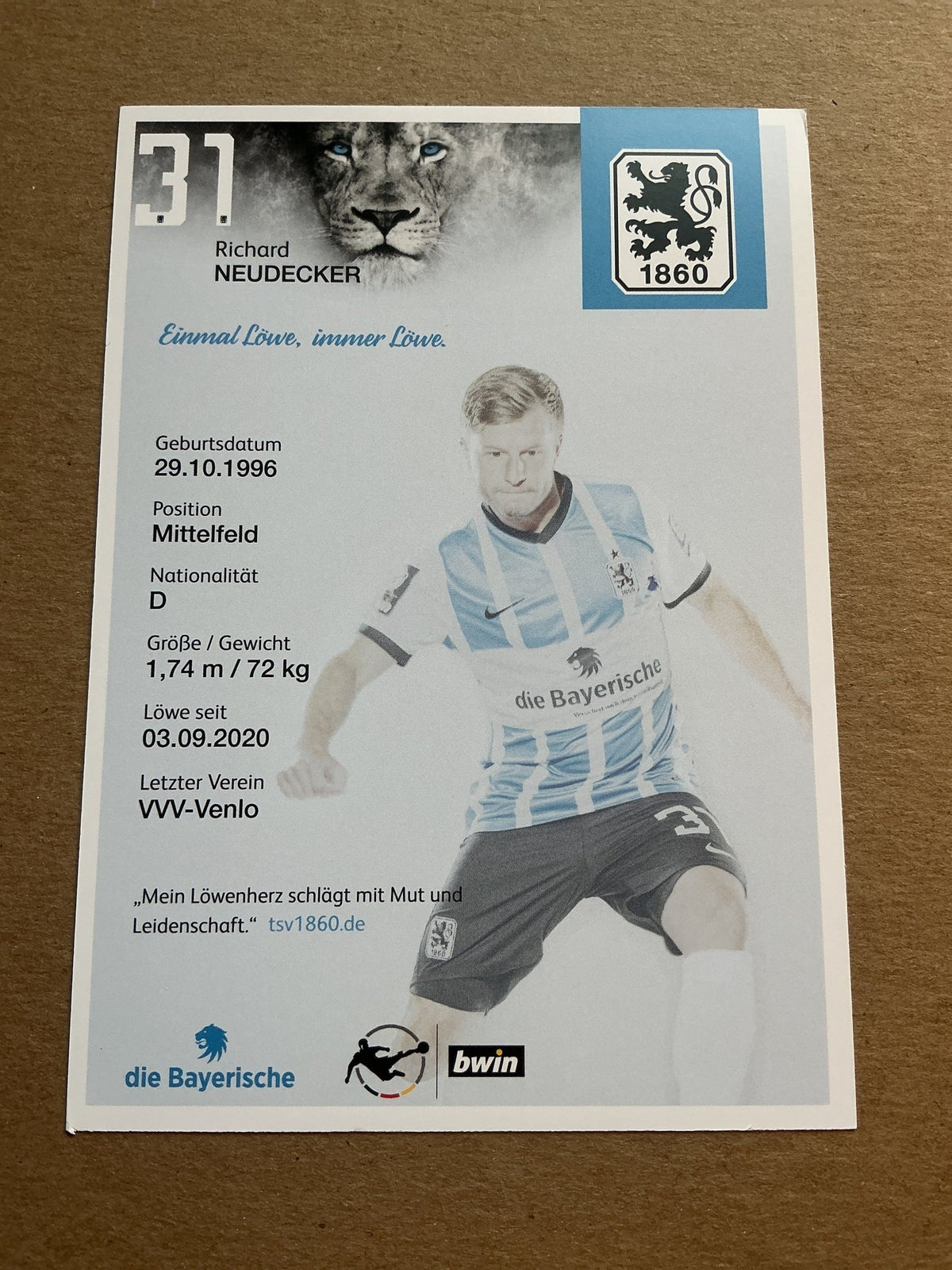 Richard Neudecker, Germany 🇩🇪 TSV 1860 München 2021/22 hand signed - Autographs-World